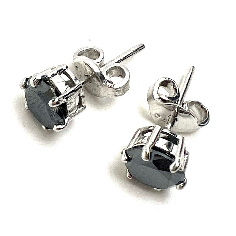 NWT 925 STERLING SILVER & 4.08 Ct NATURAL JET BLACK DIAMOND STUDS EARRINGS - Picture 3 of 11